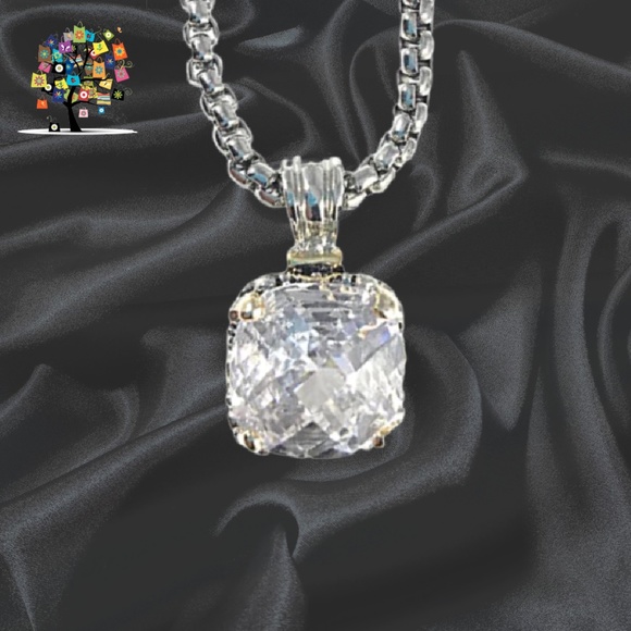Dragonfly Spirit Designs Jewelry - Choker Pendant Necklace White CZ Faceted Crystal Stone on 16.5" Chain